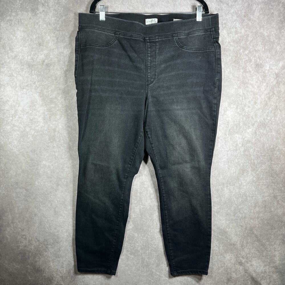Wonderly Pull On Super Skinny Jeans Women Size 16S Black Denim High Rise Stretch